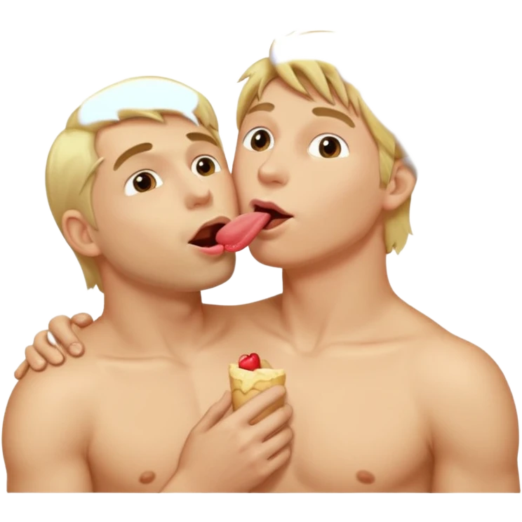 make an emoji of a man (no beard, blond) licking the chest of another blond man emoji