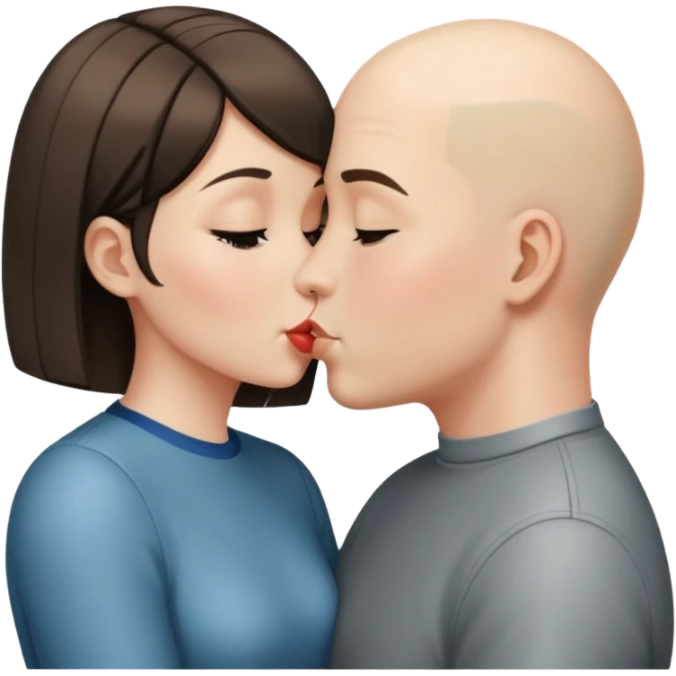 Девочка с каре, целуется с лысым мальчиком  emoji