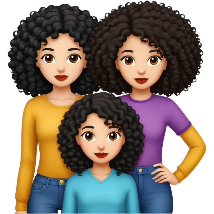 a trio girl group friend one with curly black hair, the other with long dark brown wavy hair and the 3rd one is lightskin with a little afro  emoji