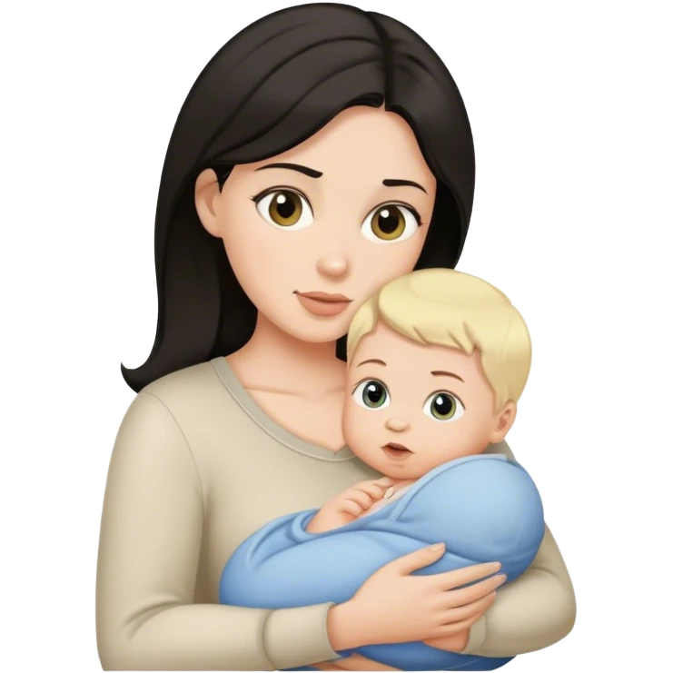 Mom with dark hair holding blonde baby boy emoji