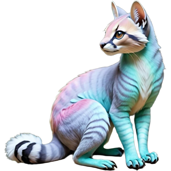 Colorful dark tropical pale light fruity pastel white glorious iridescent divine exotic cute cool beautiful beautiful fantasy-caracal-civet-genet-sergal-vernid-Gryphon-Cacomistle-Trico-oncilla-animal-Fakémon-hybrid-fursona (full body) emoji