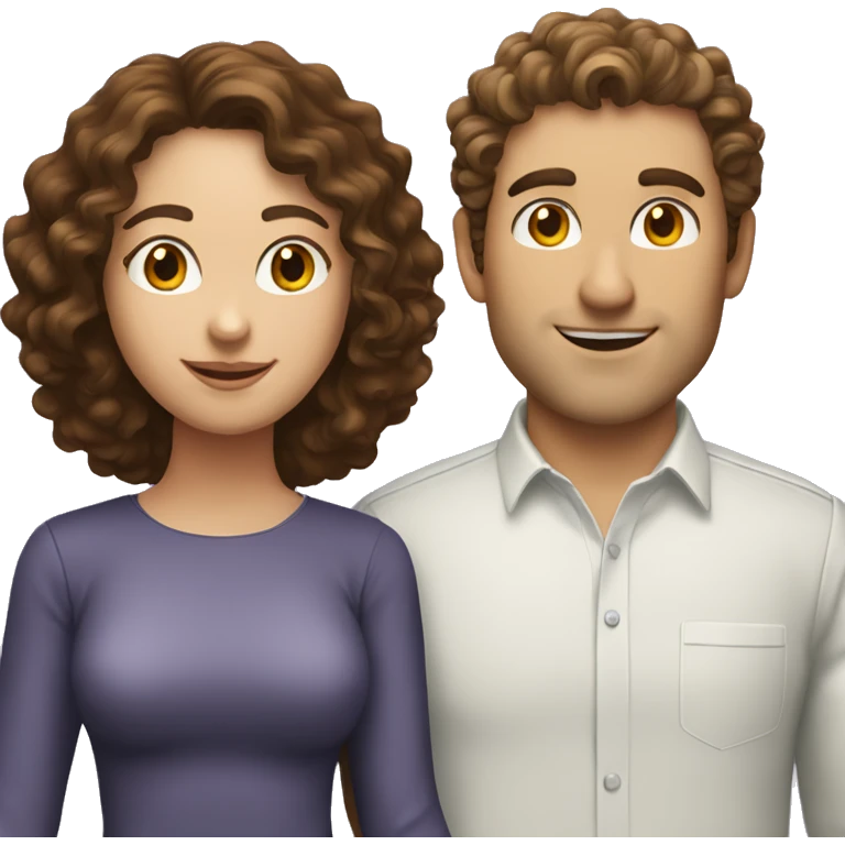 A woman that has brunette wavy hair with a guy that has brunette curly hair and white skin emoji
