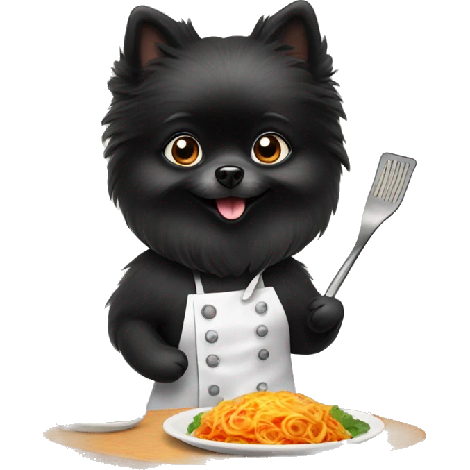 Black Pomeranian cooking ravioli emoji