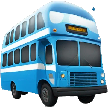 Bus bleu avec un gros ballon de montgolfière bleu et blanc emoji