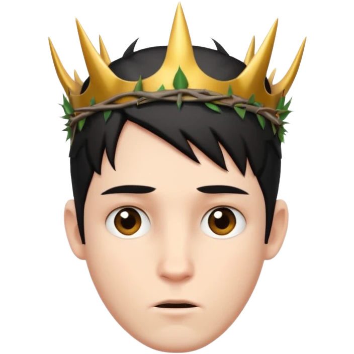 White boy with black short straight hair, has a horns on his forehead and wearing a crown of thorns emoji
