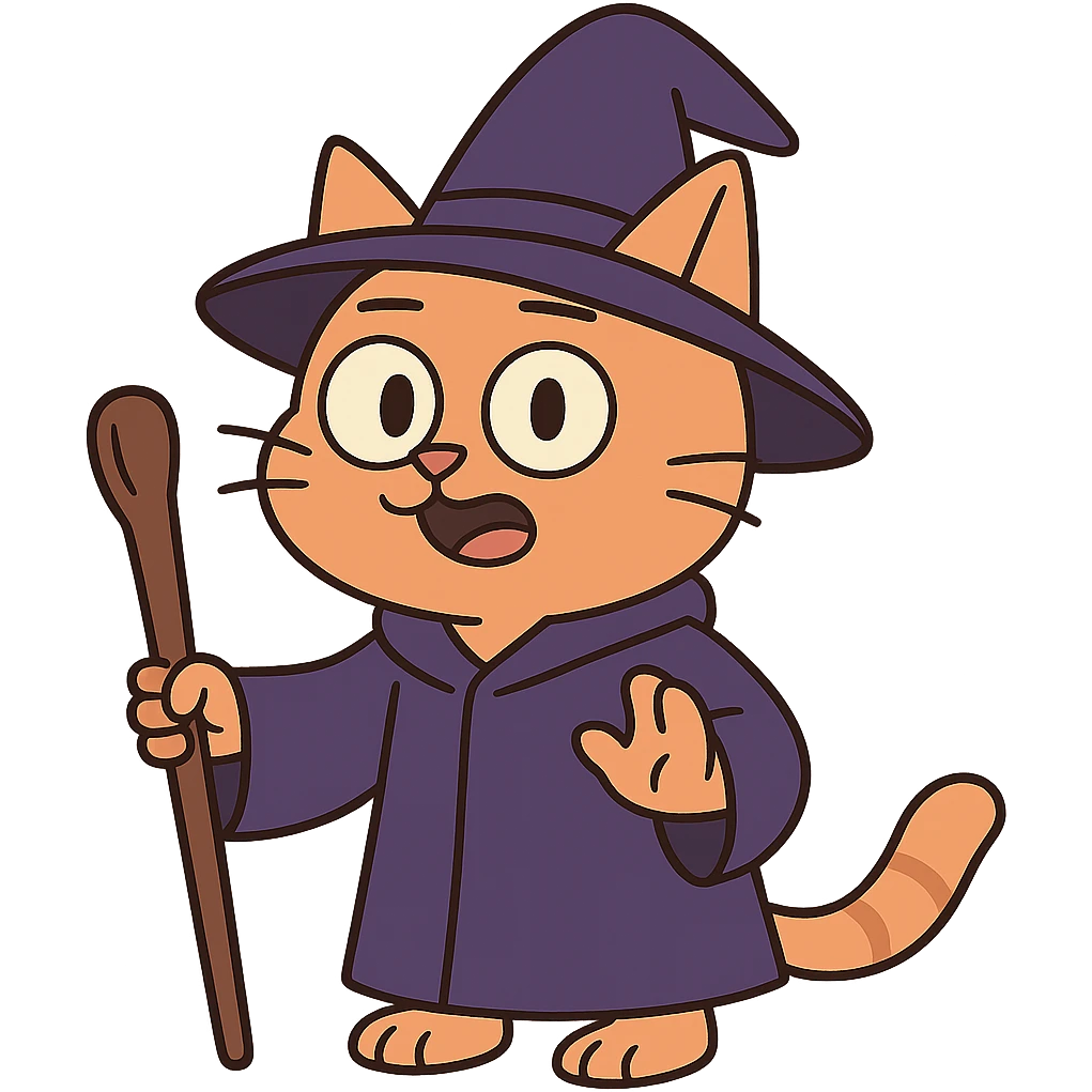 flat toon style wizard cat emoji