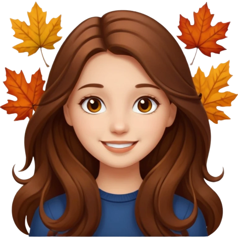دختر مو بلند قهوهای صورت زیبا با وایب پاییز emoji
