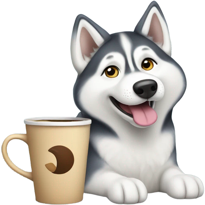 Siberian husky drinking coffee emoji