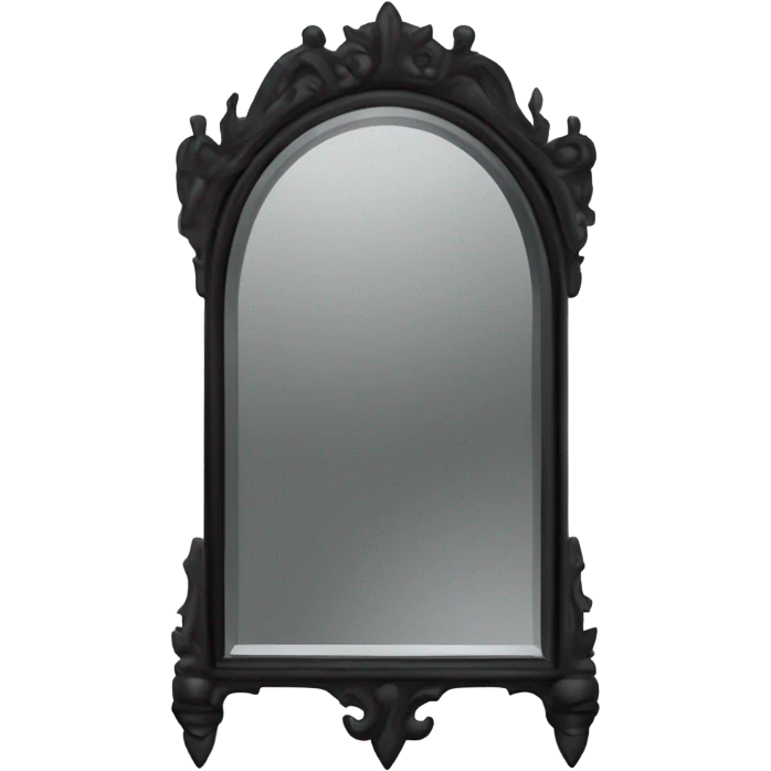 "A Victorian-era Gothic mirror with a black frame, gray-tinted glass, and a red ruby accent."
 emoji