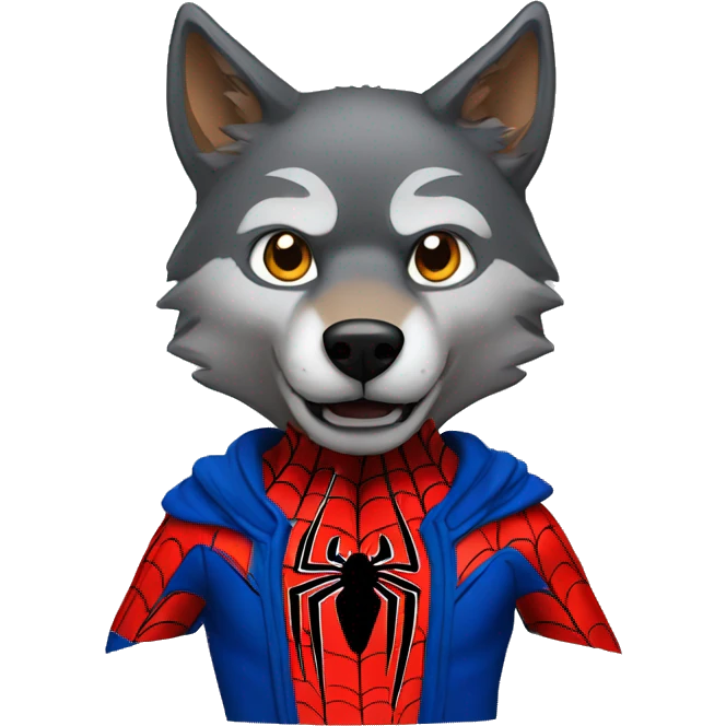 a wolf with a spiderman suit, looks fierce emoji