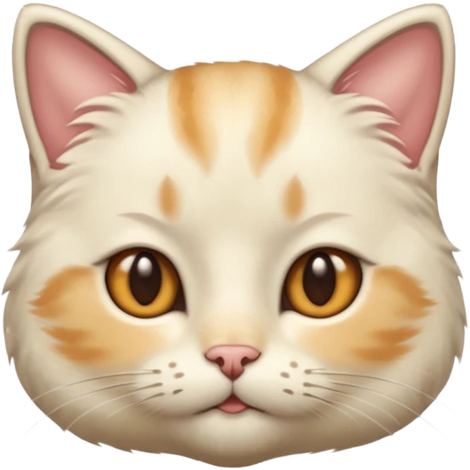 Cream cat face with short hairs, brown eyes and a neck emoji