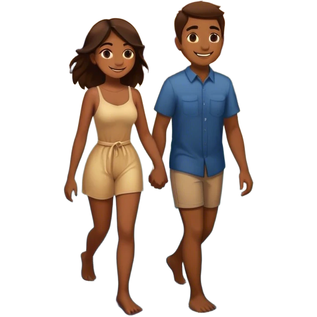 Brown couple walking down river at night with lights  emoji