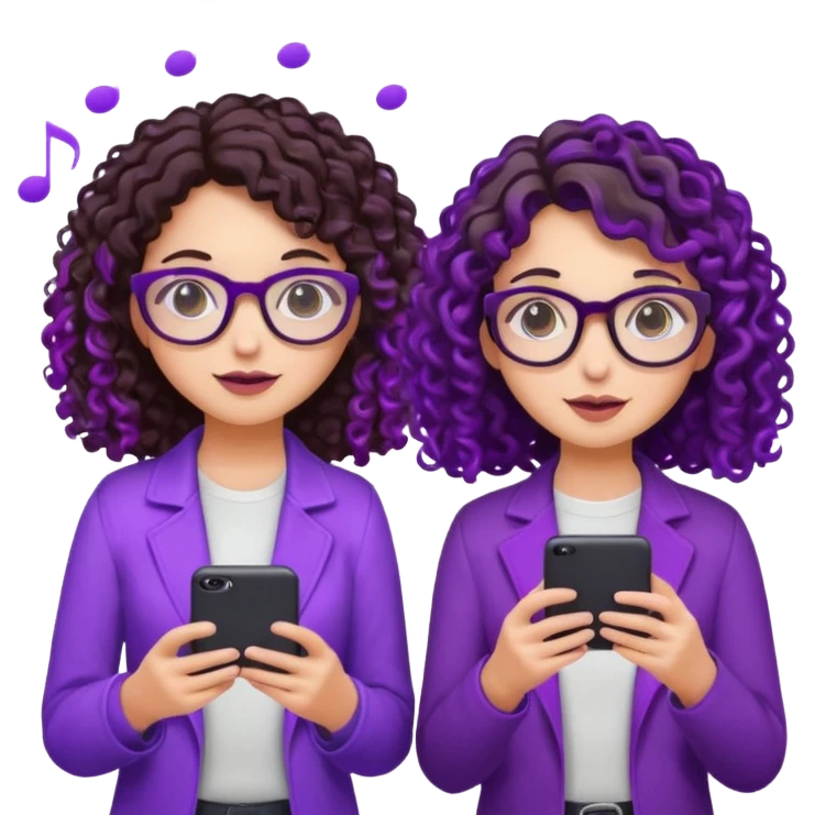 You can create two girls enjoying a concert, one brunette with purple highlights, the other brunette with curly hair and glasses. With purple lights around them.   emoji