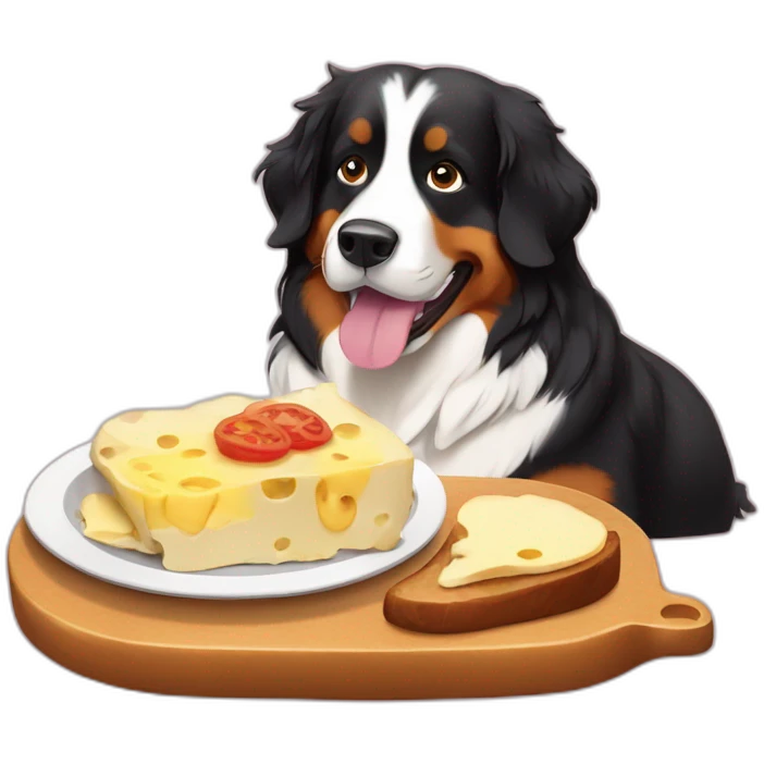 bernese dog eating raclette emoji