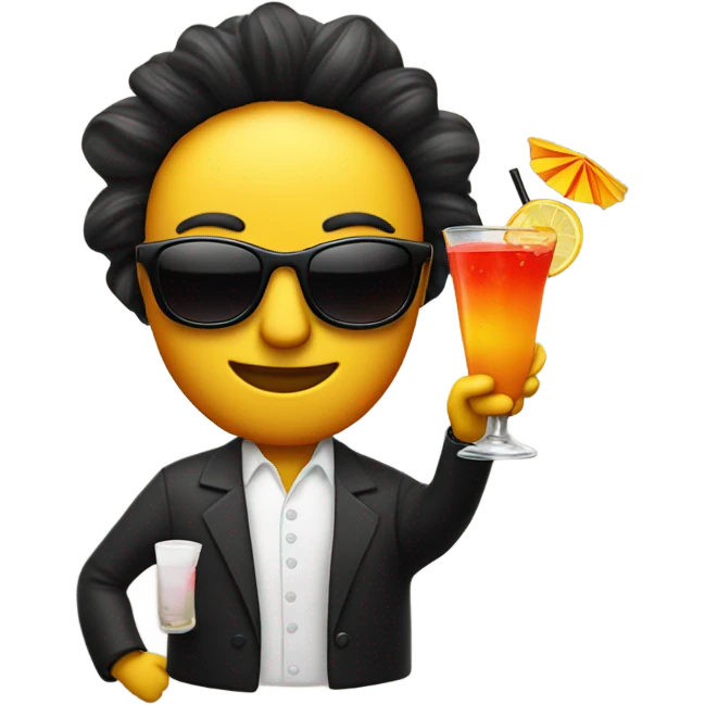 the sun in black glasses holds a cocktail in his hand emoji