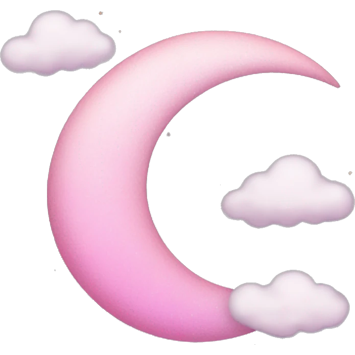 Pink crescent moon with sparkly white clouds emoji
