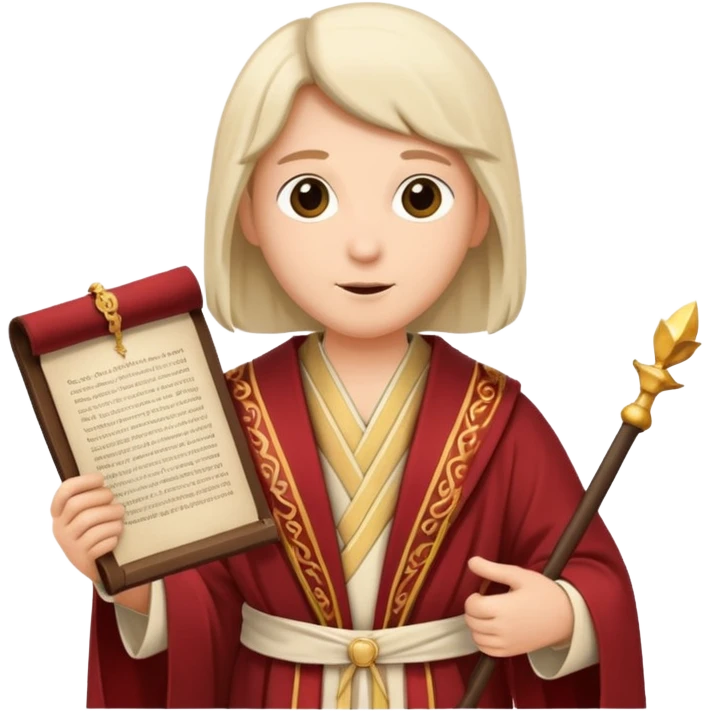 Elegant noble in long robes with tall hat, holding a scroll of orders. emoji