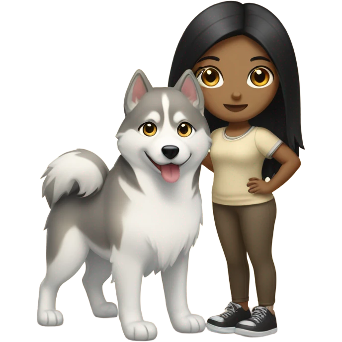 A girl black hair next to a light dorée  Husky emoji