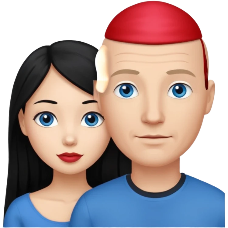 Bald white man blue eyes in love with Filipina woman with long hair emoji