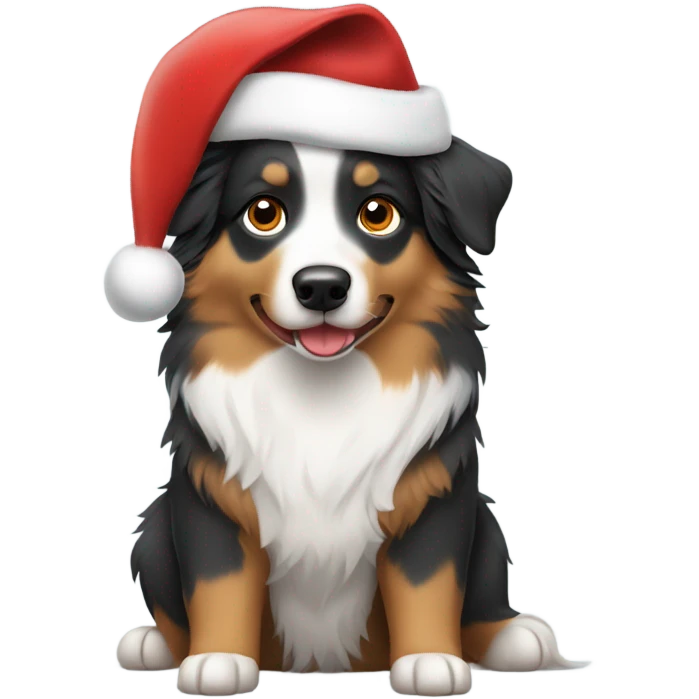 Australian shepherd wearing a Santa hat emoji