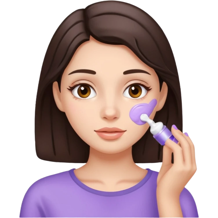 brunette girl applies lavender cream to face emoji