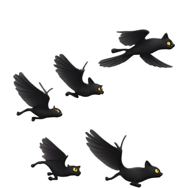 Black cats chasing a bird emoji