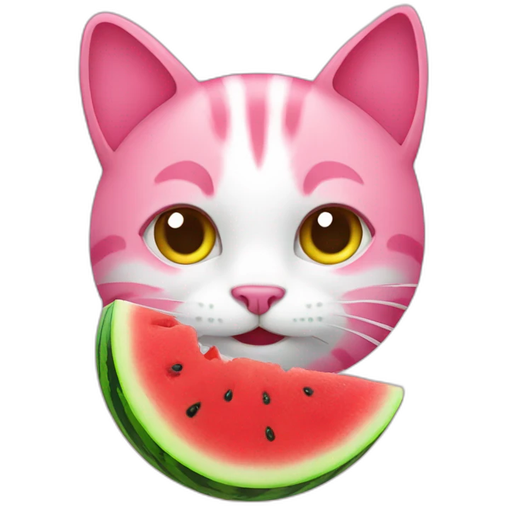 Pink cat eat watermelon emoji