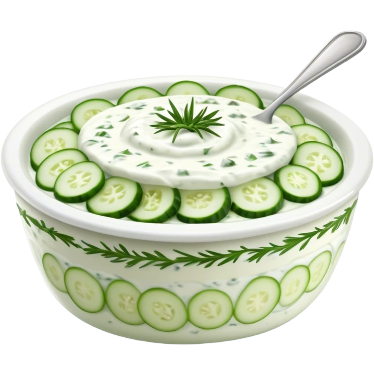 Cinematic Realistic Tzatziki Dish Emoji, featuring a creamy, tangy yogurt sauce with cucumber and herbs rendered with soft textures and cool, refreshing lighting. emoji