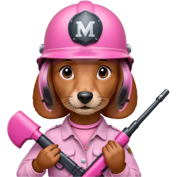 Dachshund dog (Girly one) holding pink m16 and helmet  emoji