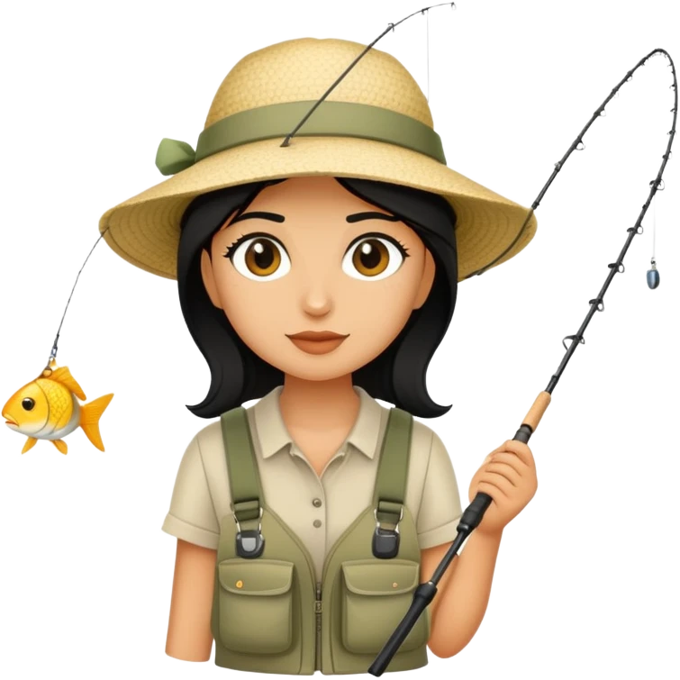 tan black hair girl fishing  emoji