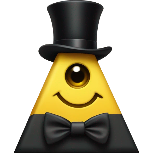 Yello triangle with one single eye, black top hat and bowtie emoji