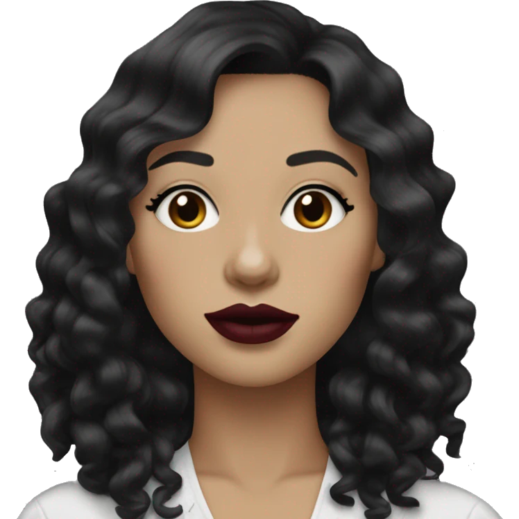 One woman black wavy hair, curtain bangs, white skin and burgundy lips emoji