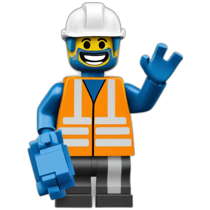 Lego worker saying hi with hands emoji