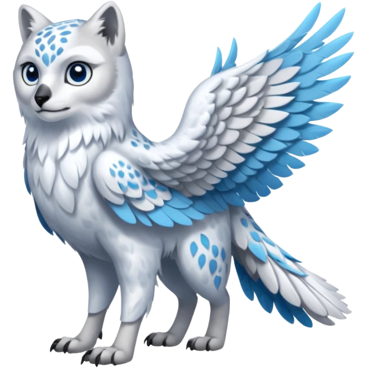 Gryphon-Snow-Leopard-Arctic-Fox-Arctic-Wolf-Snowy-Owl-fusion-hybrid-animal-creature, full body emoji