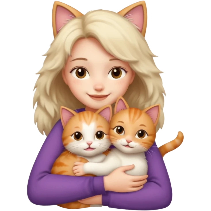 A cute girl hugging a cute cat emoji