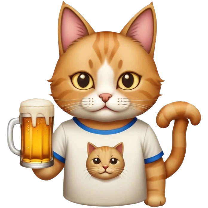 Cat wearing a beer shirt emoji