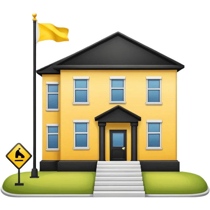 magic school, with a flag, flag on a roof, yellow flag, white school emoji