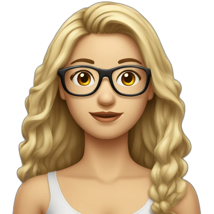 Fille cheveux très long Odule châtain foncé avec des lunette rectangulaire emoji