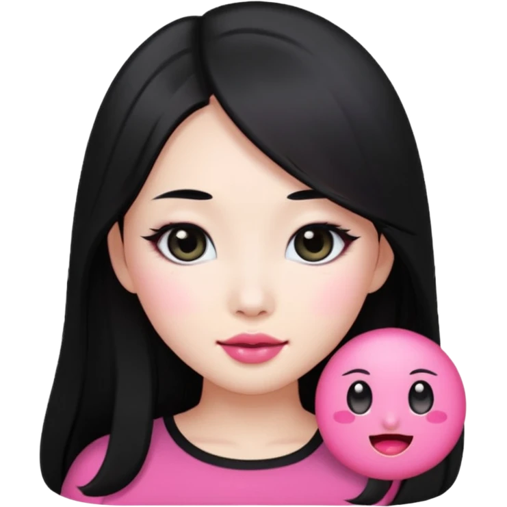 beautiful young Chinese woman, black long hair, white skin, oval face, big black eyes, pink lips, emoji style emoji