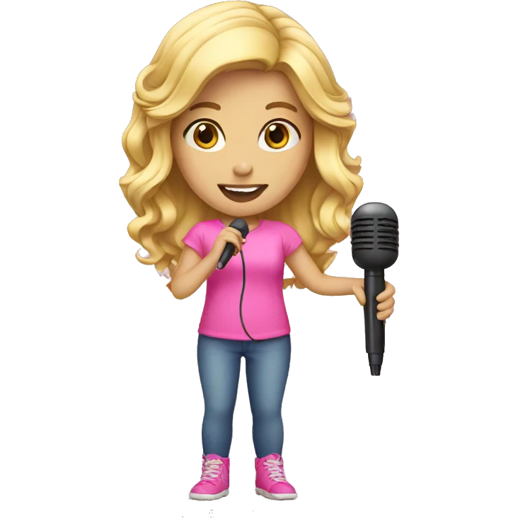 blonde girl wearing pink with a microphone emoji
