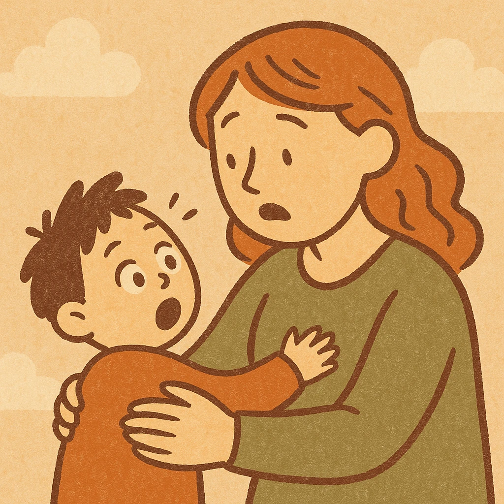 a mother looking at her child with shocked eyes, expressive, emotional, cartoon style emoji