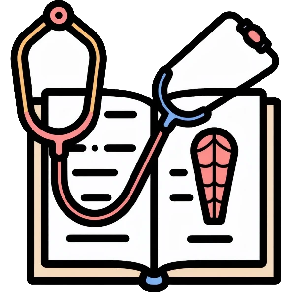 Medical textbook with stethoscope and anatomy diagram emoji