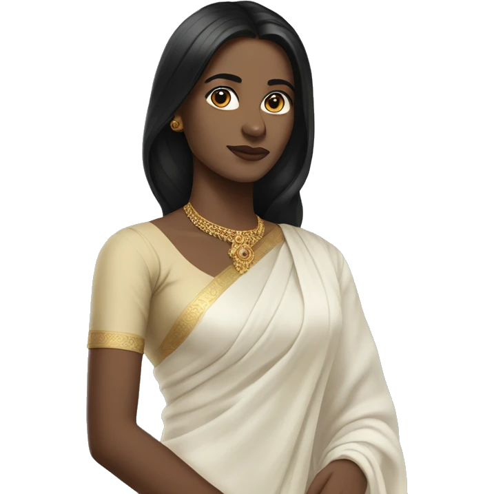  beige skin ;Black long hair wearing white saree emoji