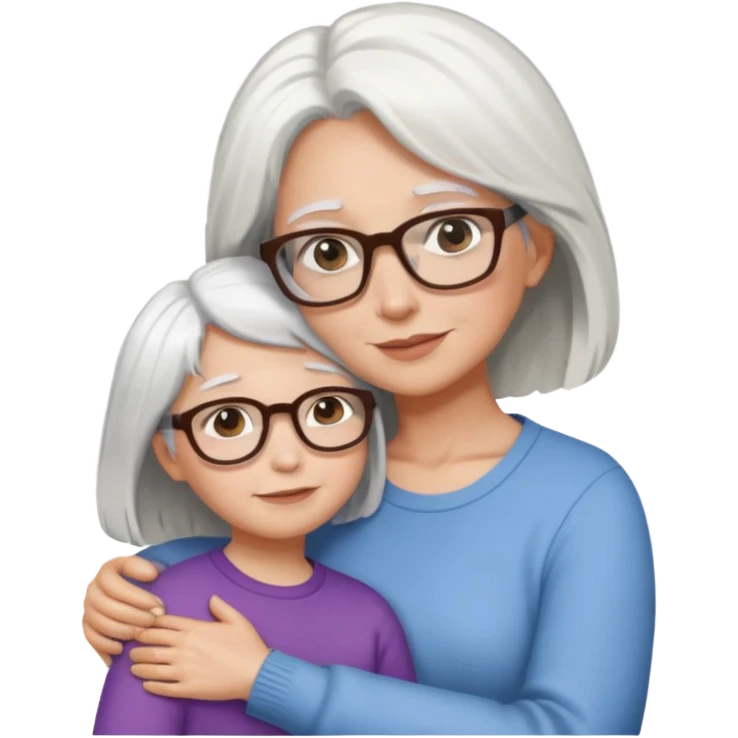 Abrazo de Madre con pelo blanco y gafas y hija con pelo morena emoji