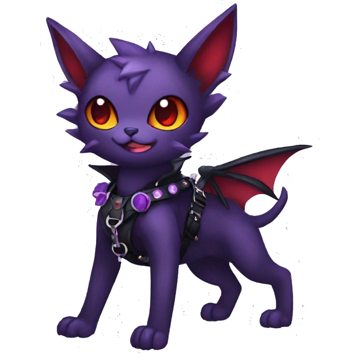cool cute pretty black punk red Purple ethereal fantasy nargacuga-bat-cat-Fakemon spiked collar harness full body emoji