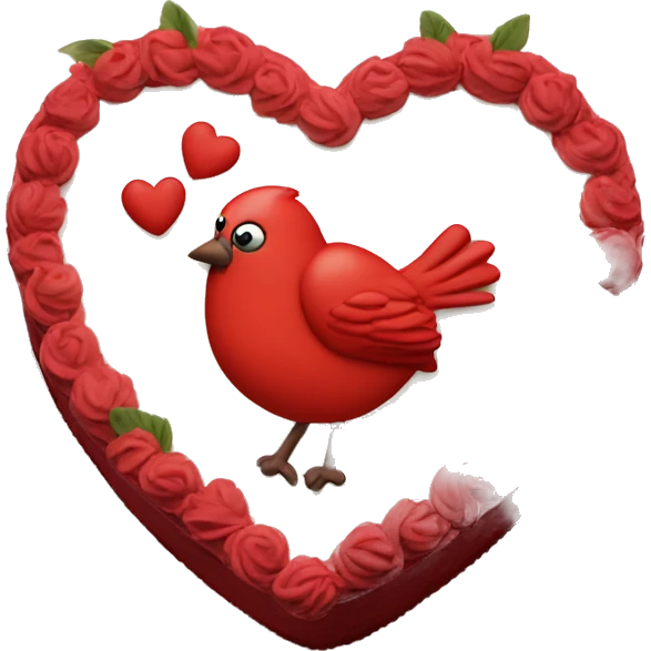 Red birds cake in the shape of a heart emoji