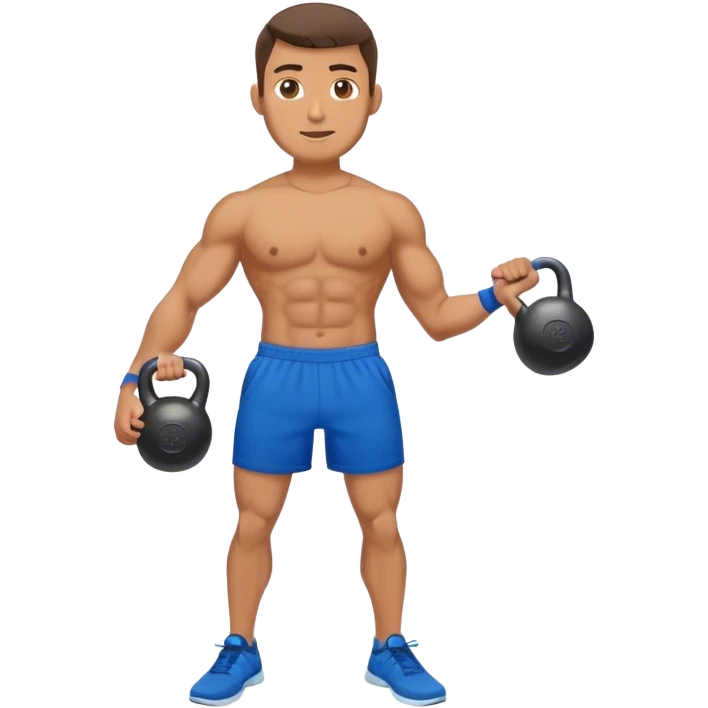 fit man with blue shorts holding kettlebell emoji
