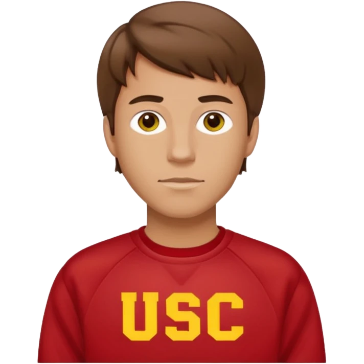 white man with brown hair in a red sweatshirt with USC in yellow letters emoji