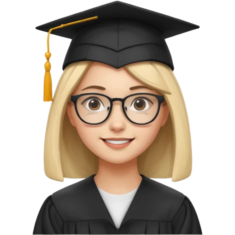 Graduated Students,Nerdy female, wearing glasses and graduation cap, serious but proud smile
 emoji