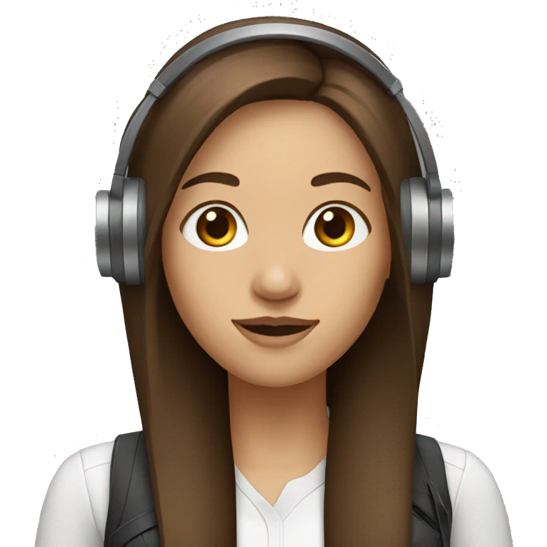 woman with headset and mic, long brown straight hair emoji